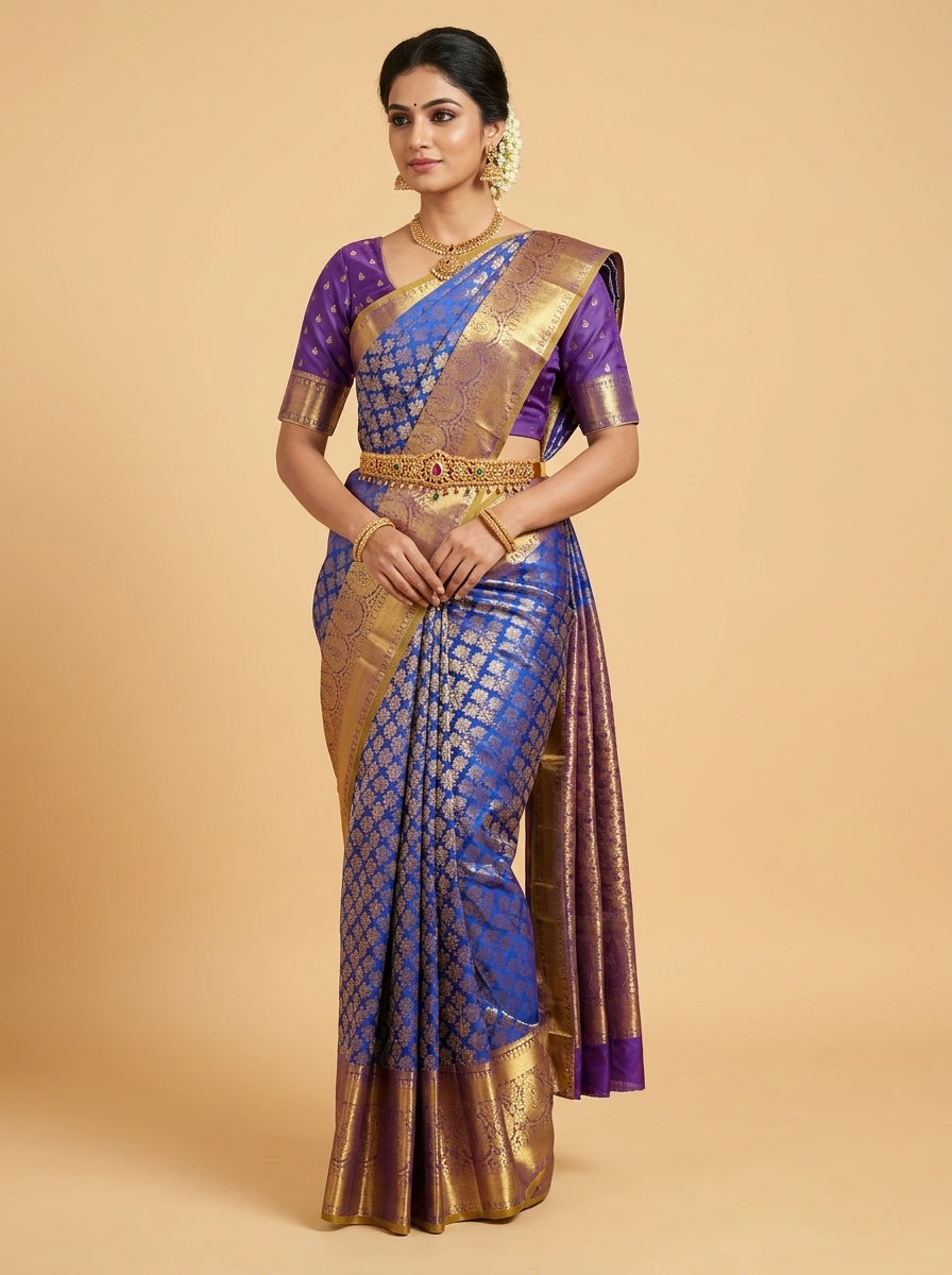 Cobalt Violet Pattu Silk Saree