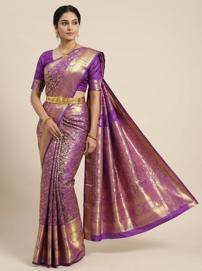 Orchid Purple Pattu Silk Saree — full drape front view