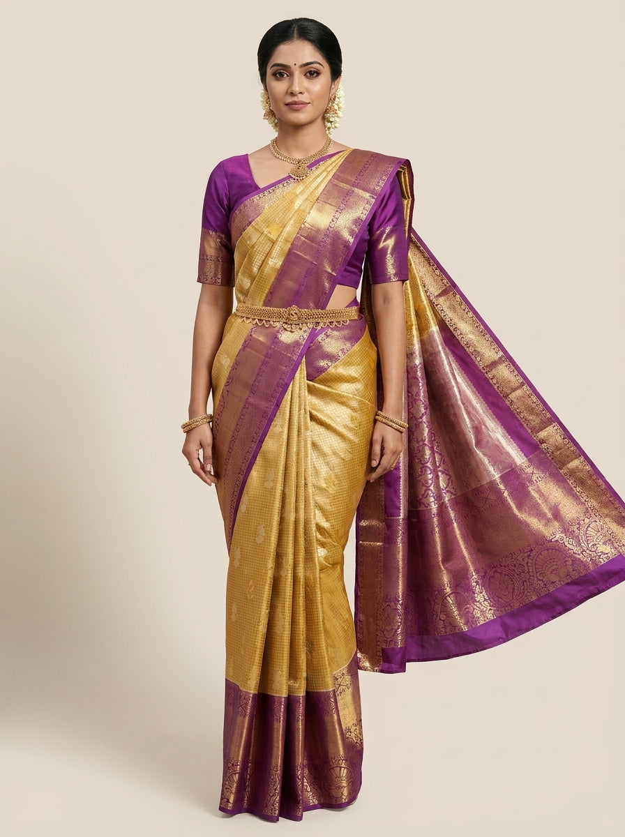 Golden Amethyst Pattu Silk Saree