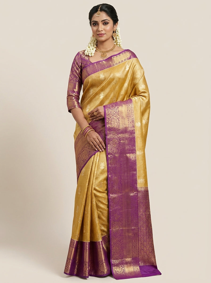 Golden Amethyst Pattu Silk Saree