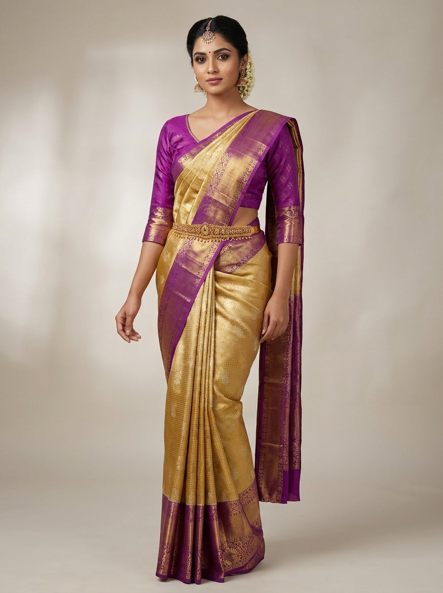 Golden Amethyst Pattu Silk Saree