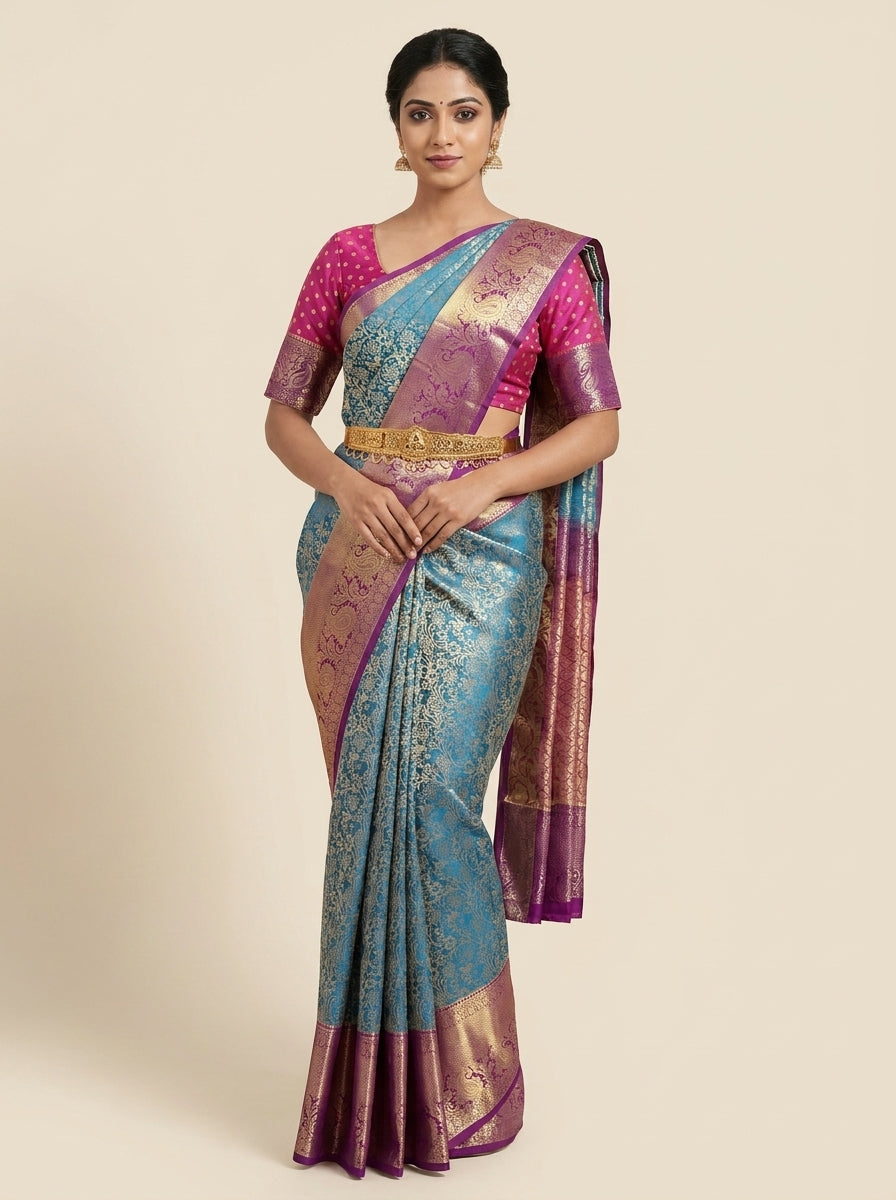 Slate Magenta Pattu Silk Saree