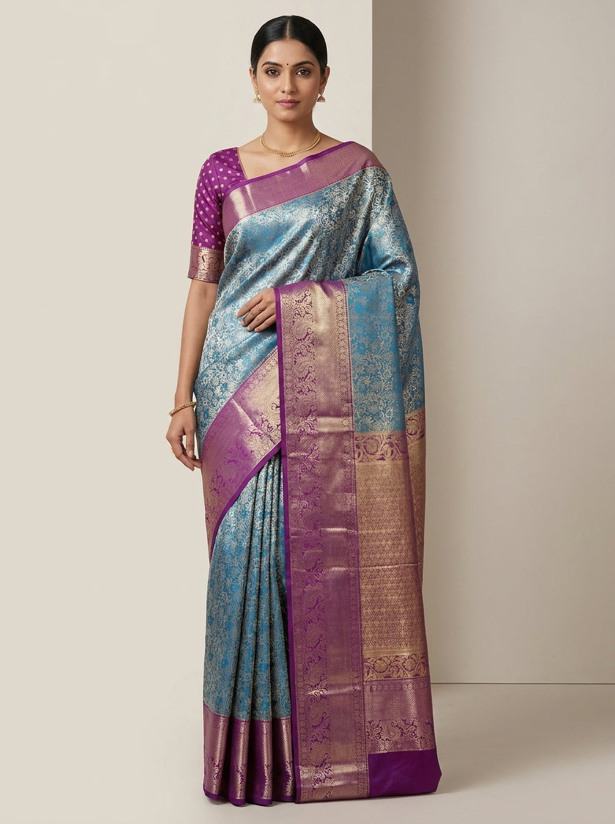 Slate Magenta Pattu Silk Saree