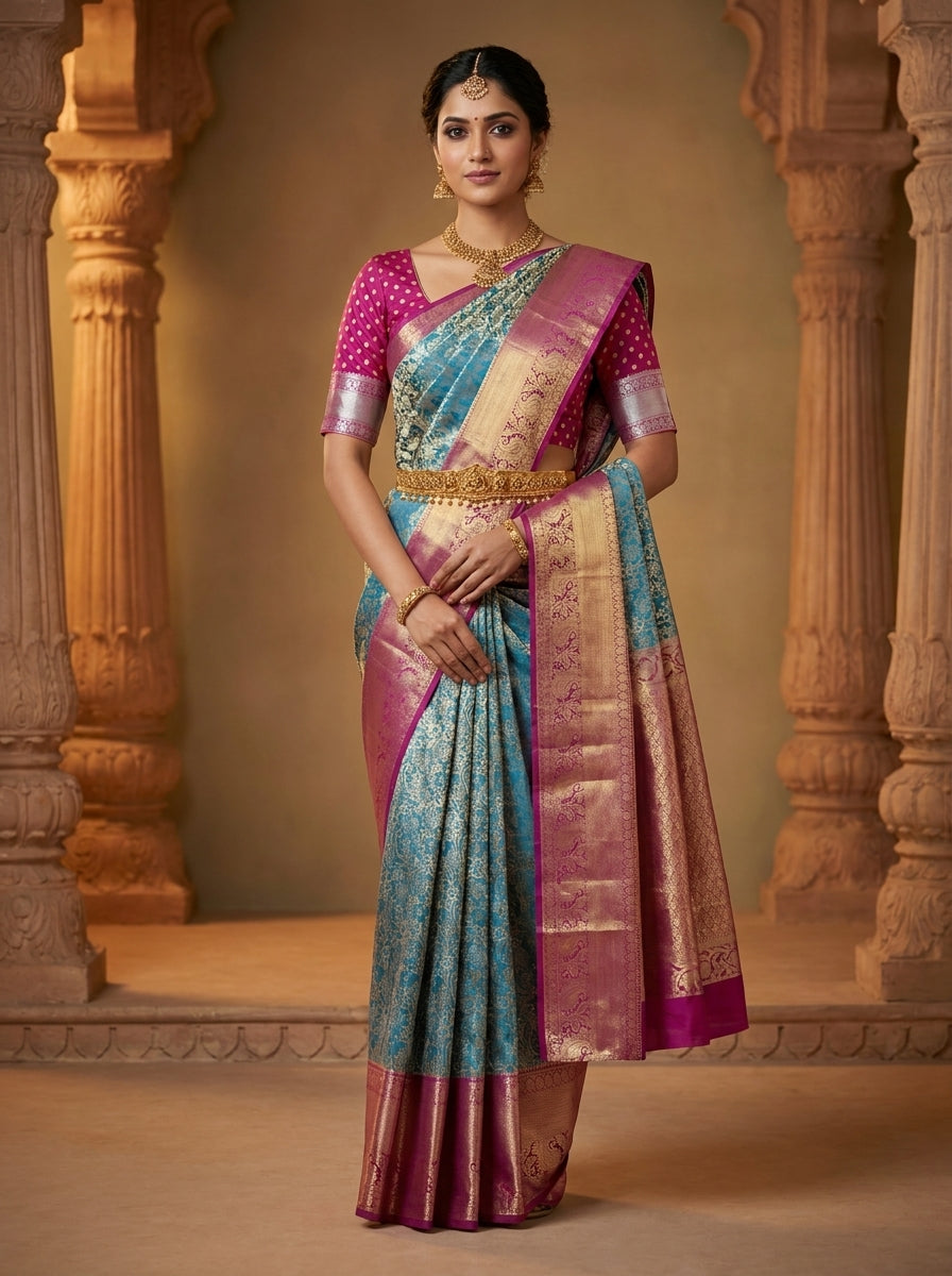 Slate Magenta Pattu Silk Saree