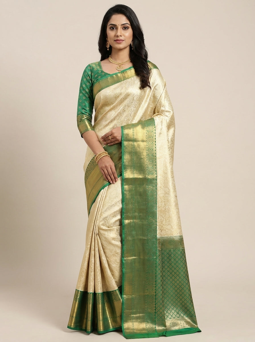 Ivory Jade Pattu Silk Saree