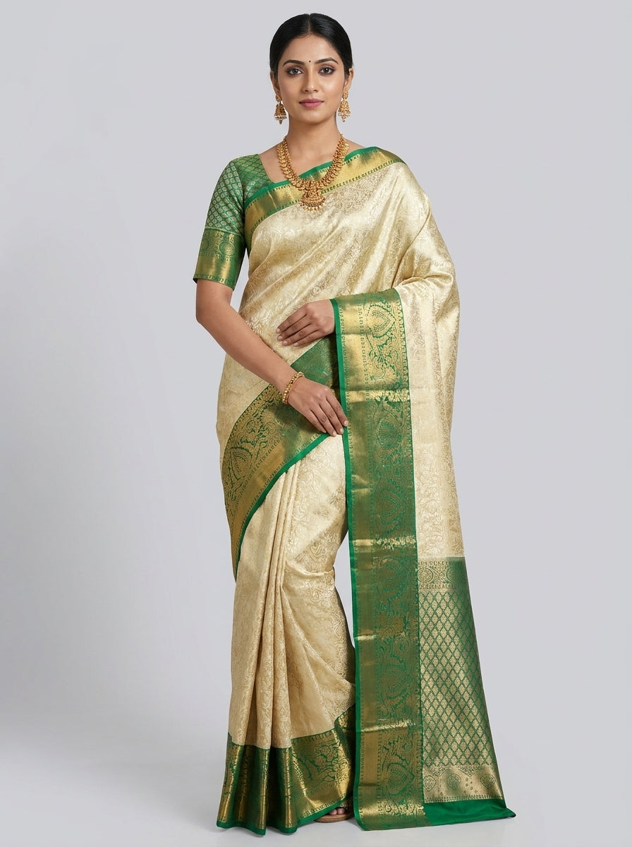Ivory Jade Pattu Silk Saree