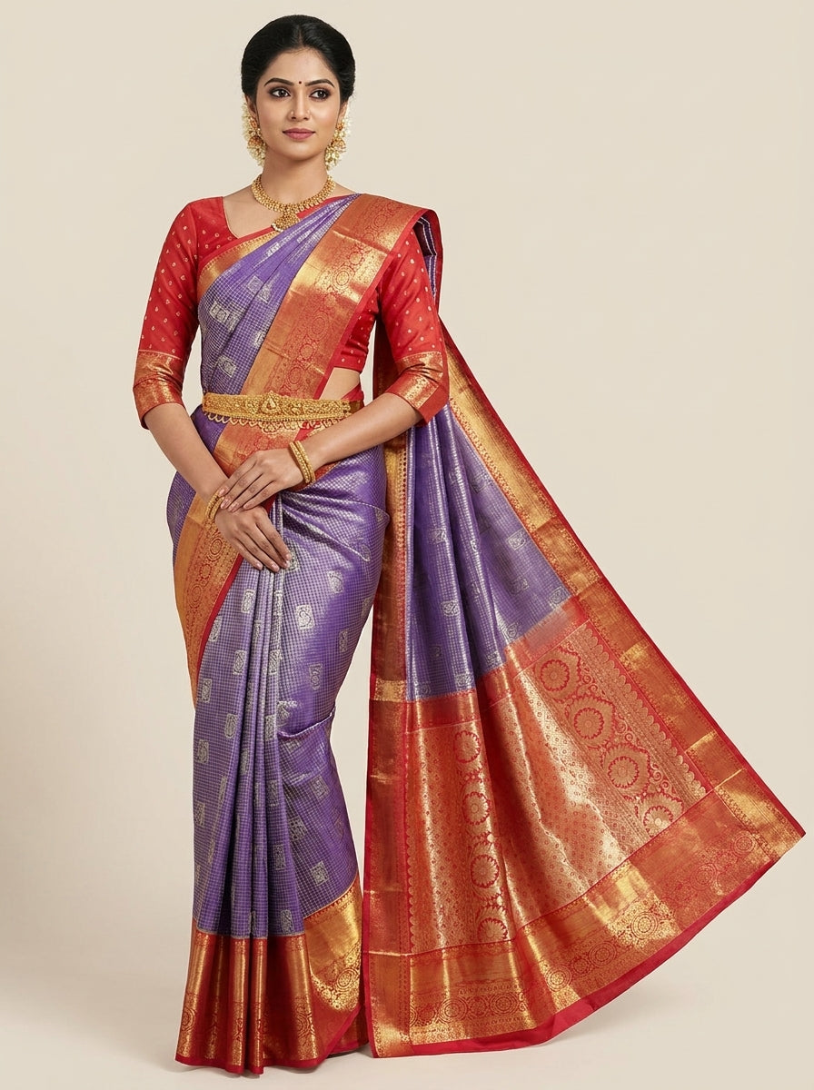 Lilac Coral Pattu Silk Saree