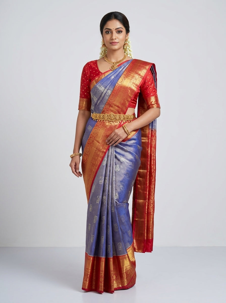 Lilac Coral Pattu Silk Saree