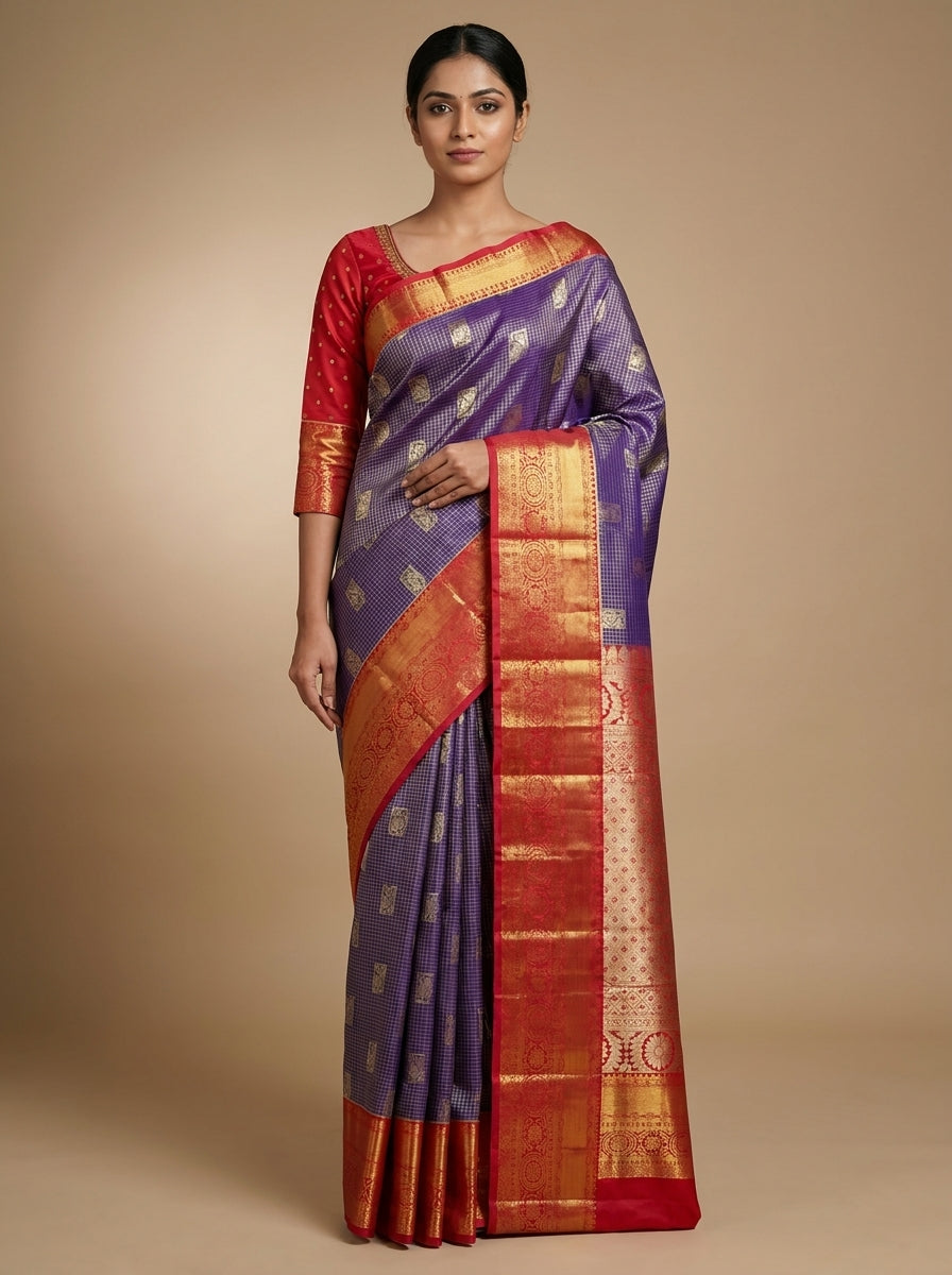 Lilac Coral Pattu Silk Saree