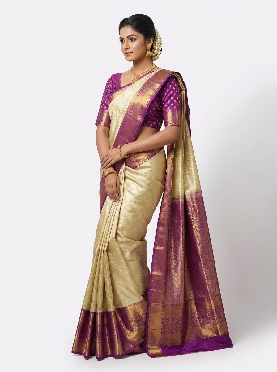 Champagne Orchid Pattu Silk Saree