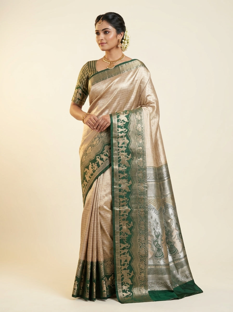 Ivory Forest Pattu Silk Saree