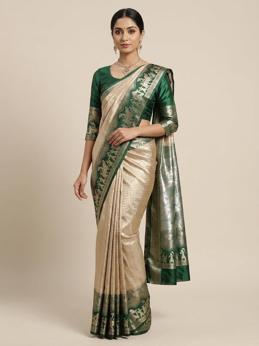 Ivory Forest Pattu Silk Saree