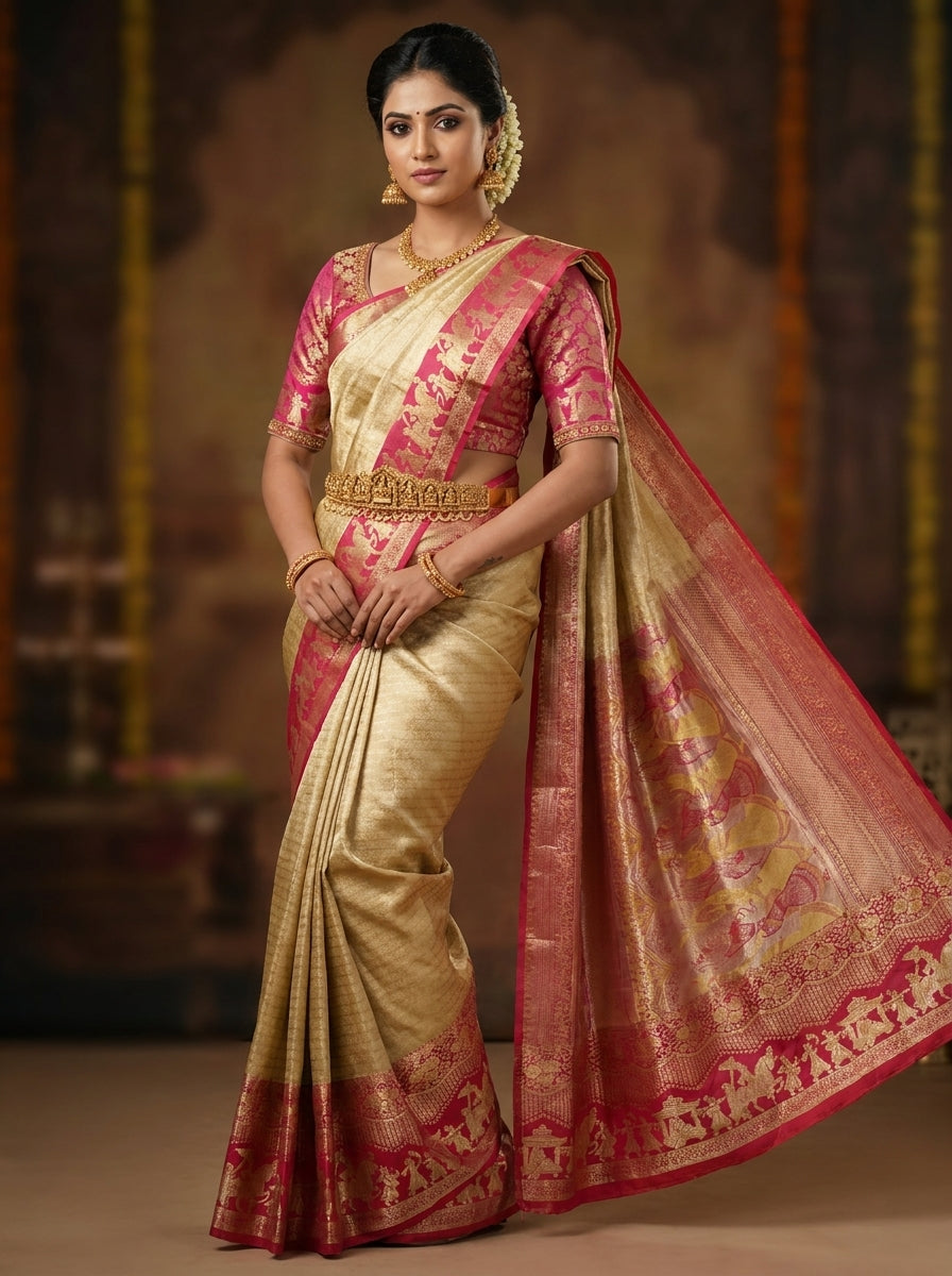 Champagne Rose Pattu Silk Saree