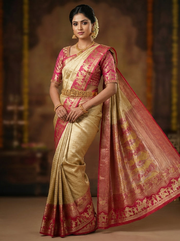 Champagne Rose Pattu Silk Saree
