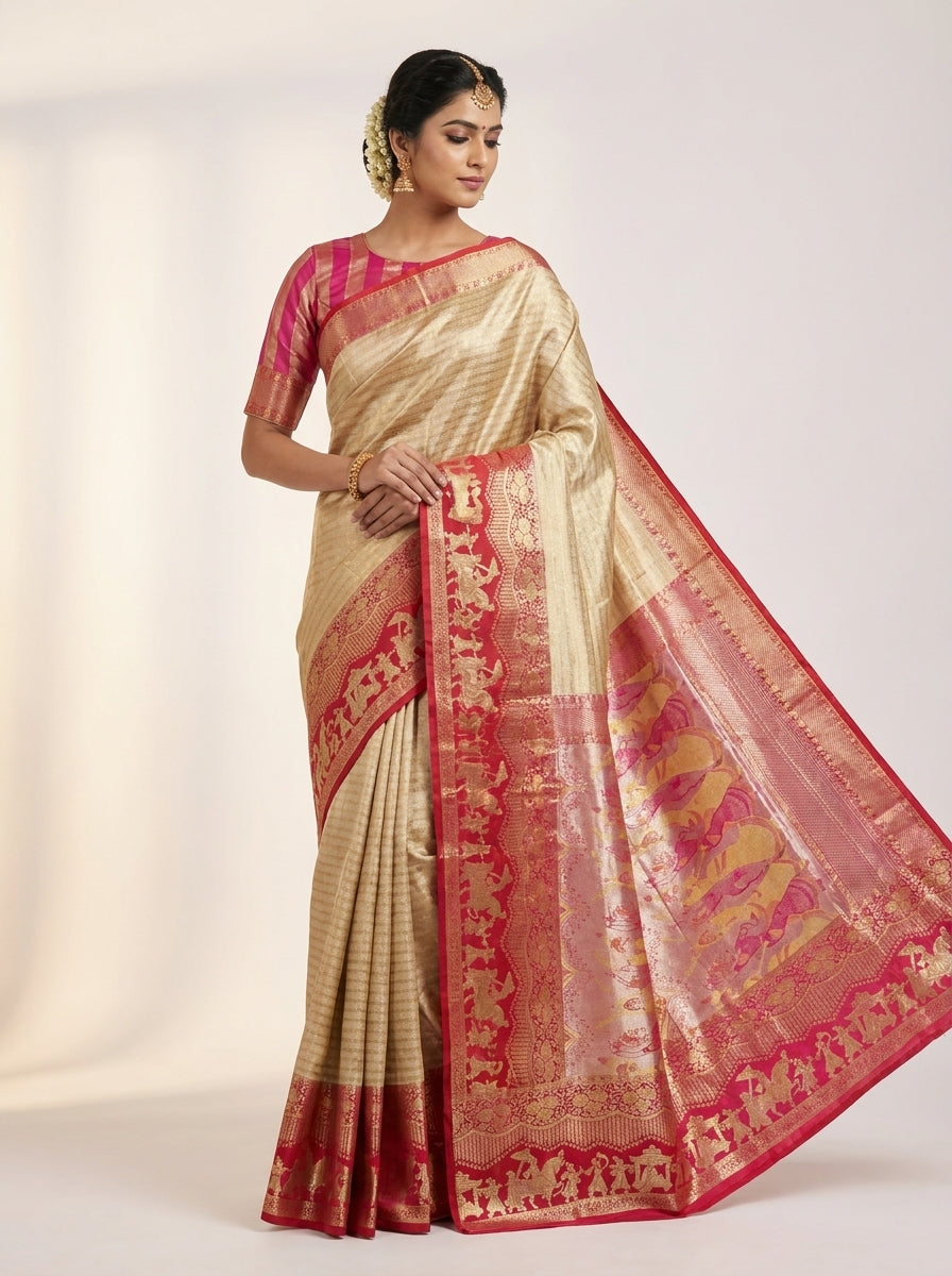 Champagne Rose Pattu Silk Saree