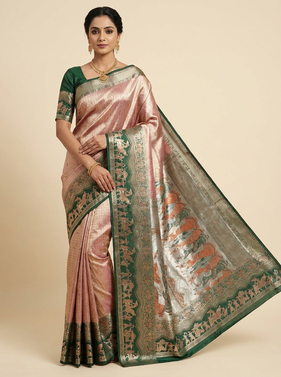 Rose Olive Pattu Silk Saree