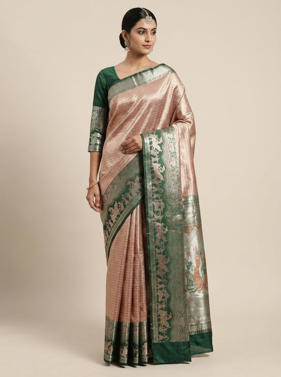 Rose Olive Pattu Silk Saree