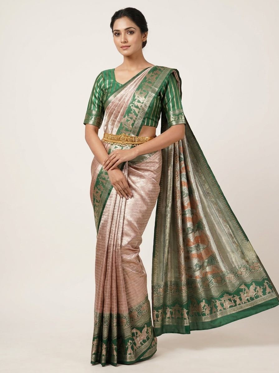 Rose Olive Pattu Silk Saree