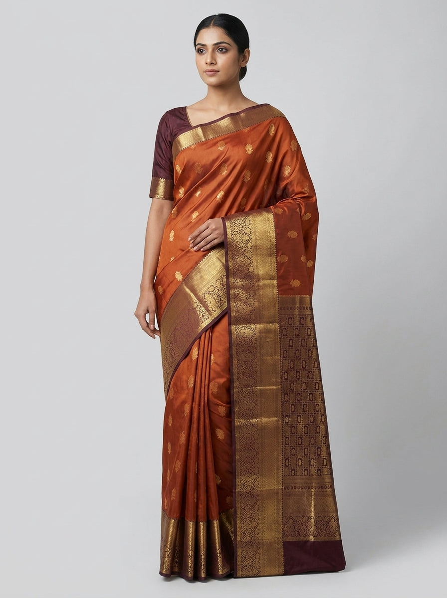 Copper Maroon Pattu Silk Saree