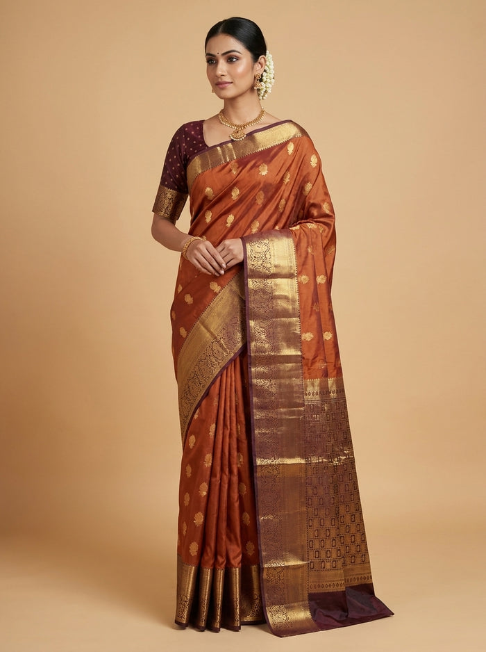 Copper Maroon Pattu Silk Saree