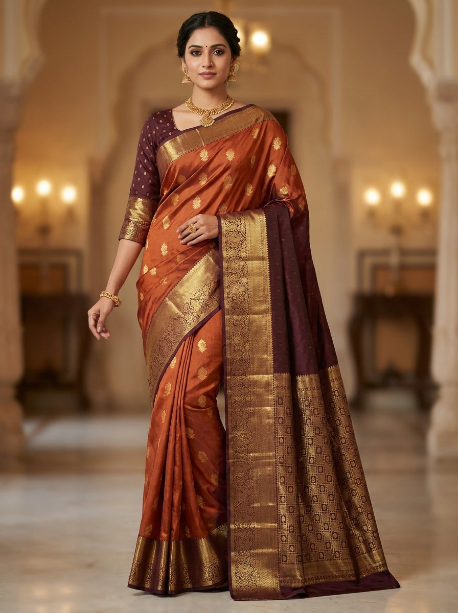 Copper Maroon Pattu Silk Saree
