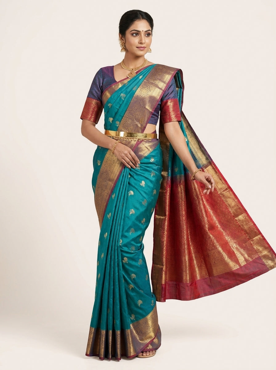 Peacock Wine Pattu Silk Saree