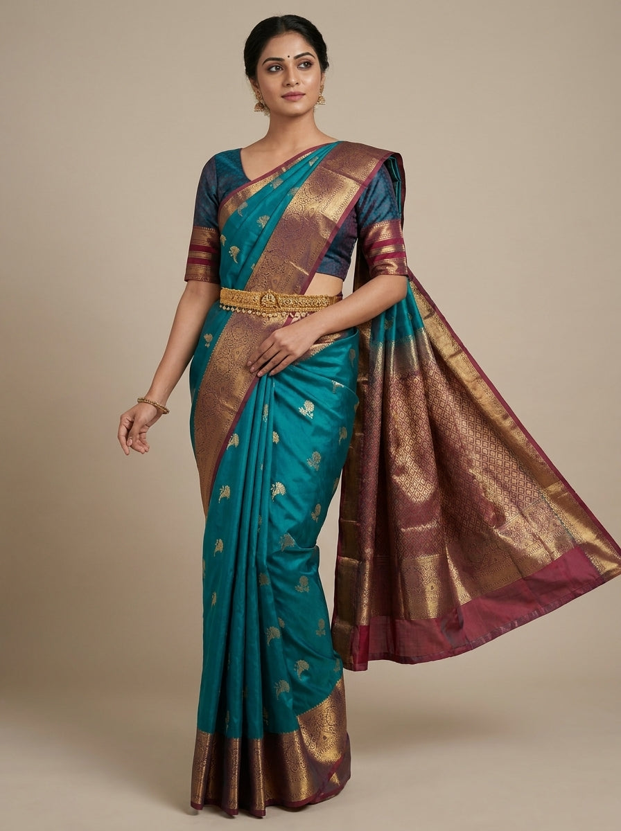 Peacock Wine Pattu Silk Saree