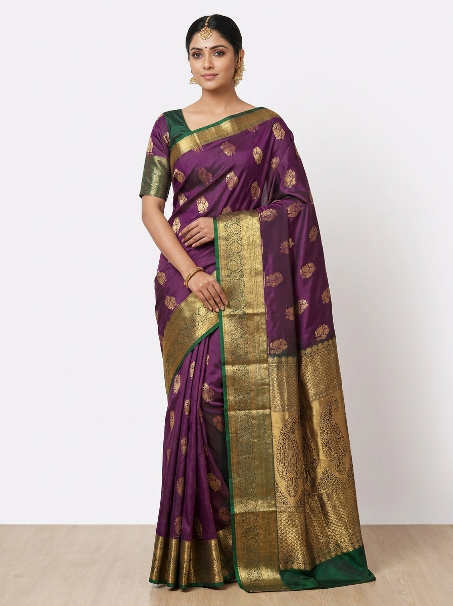 Purple Forest Pattu Silk Saree