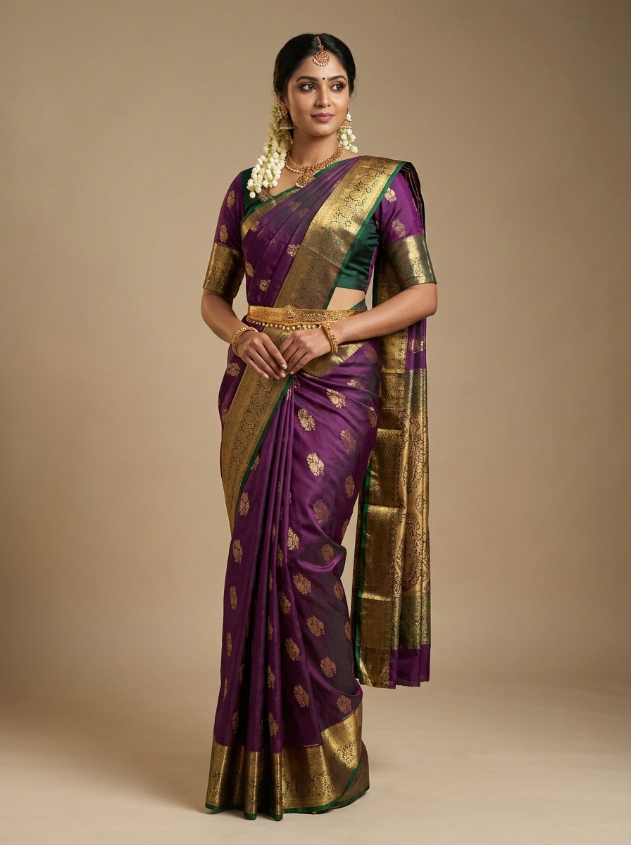 Purple Forest Pattu Silk Saree