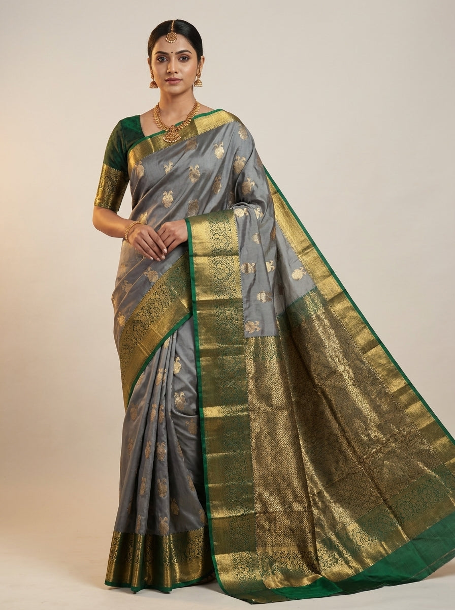 Steel Emerald Pattu Silk Saree
