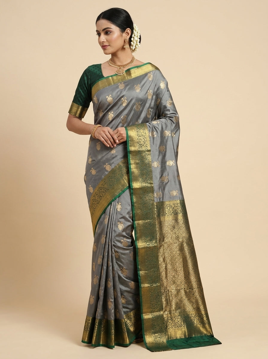 Steel Emerald Pattu Silk Saree