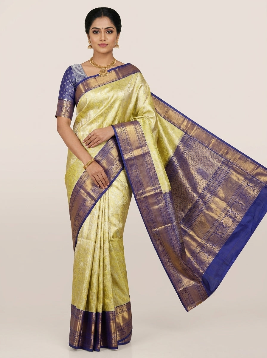 Lime Indigo Pattu Silk Saree