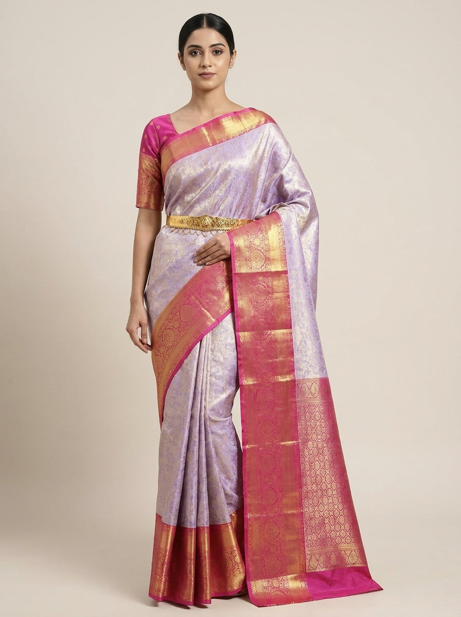 Lavender Blush Pattu Silk Saree