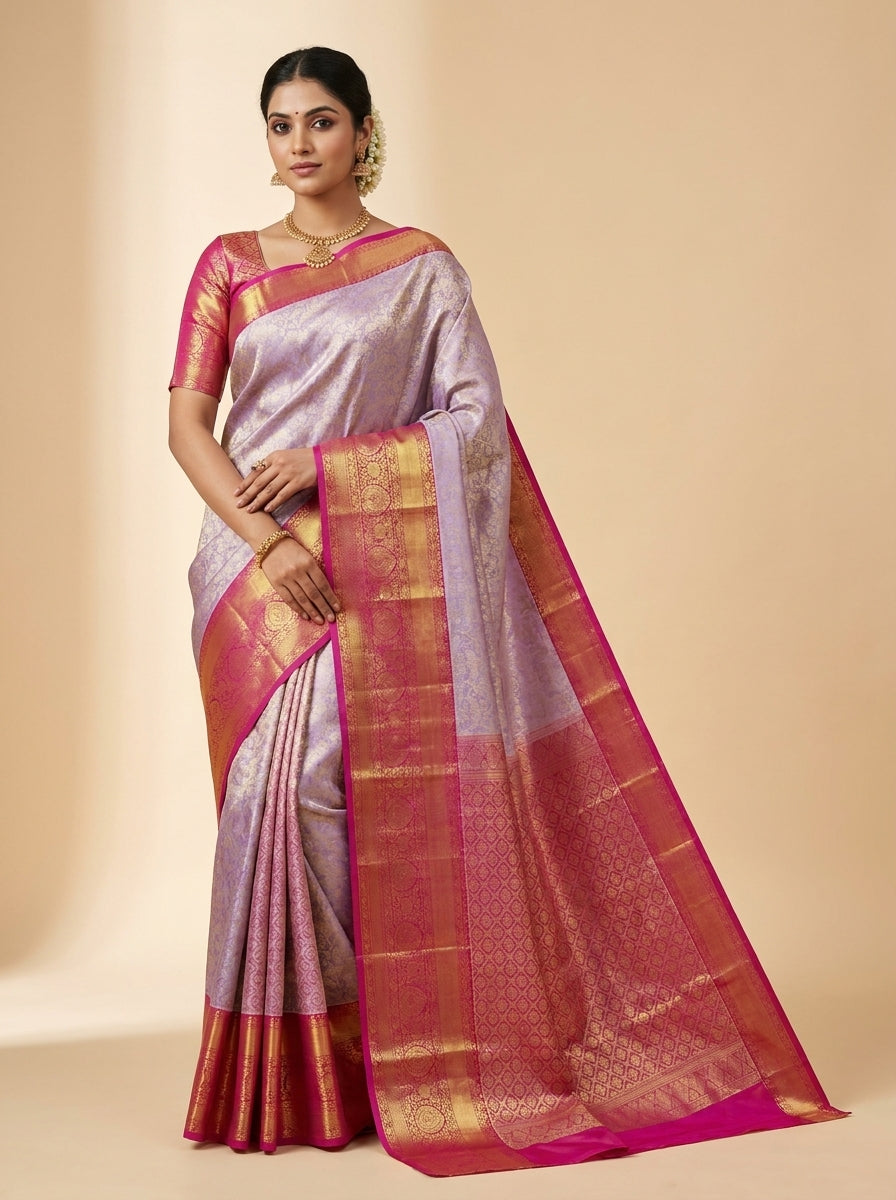 Lavender Blush Pattu Silk Saree