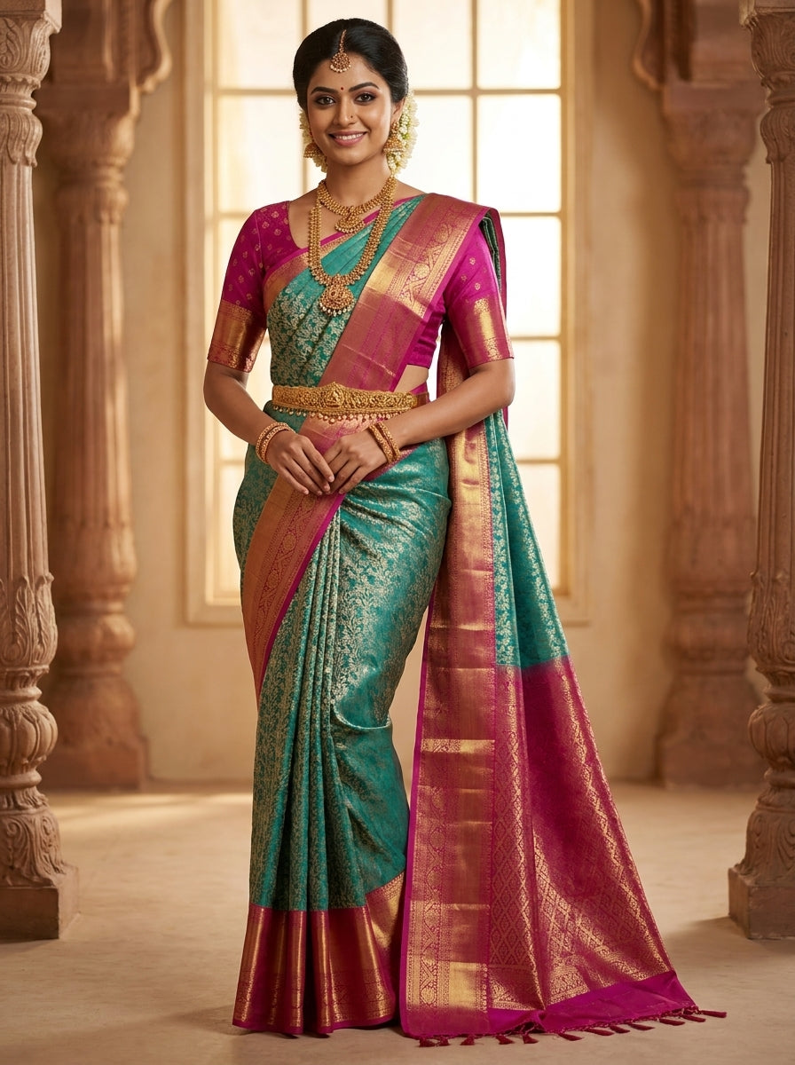 Jade Magenta Pattu Silk Saree
