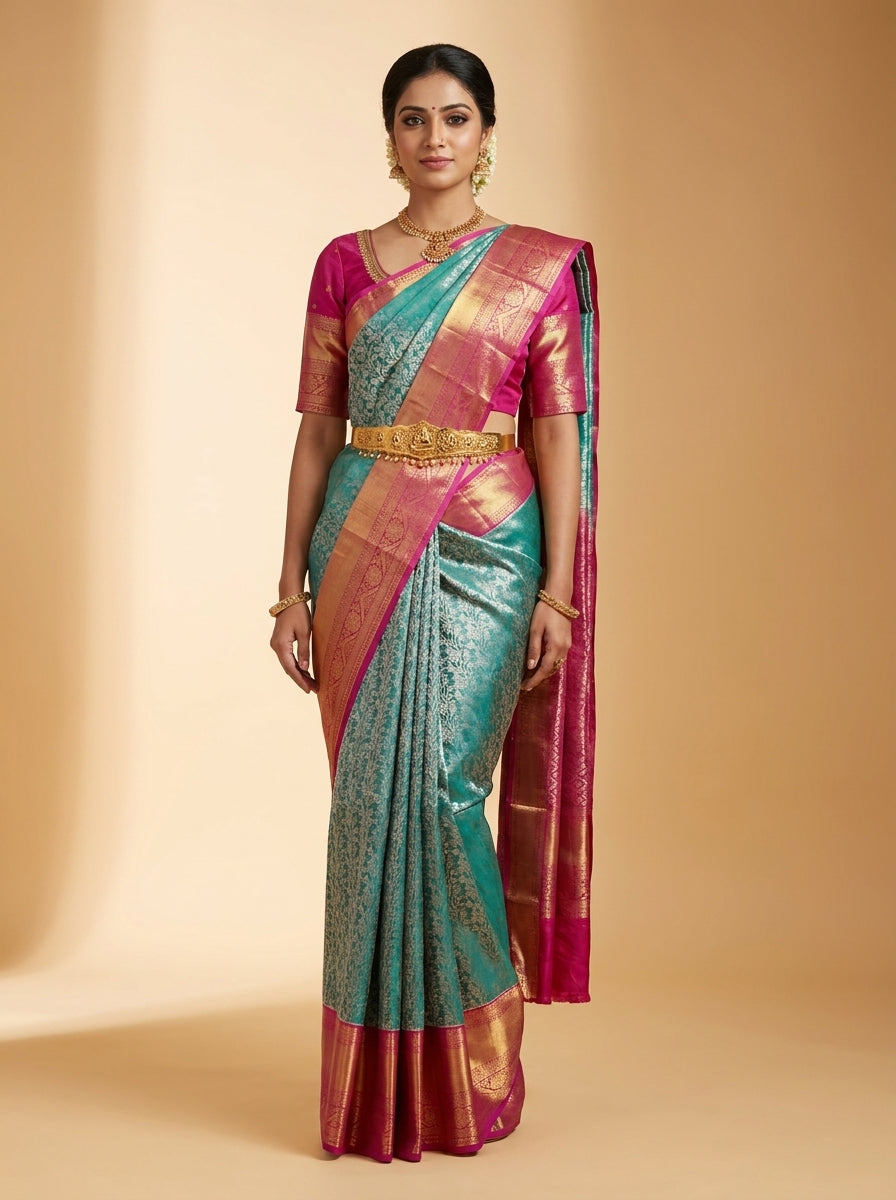 Jade Magenta Pattu Silk Saree