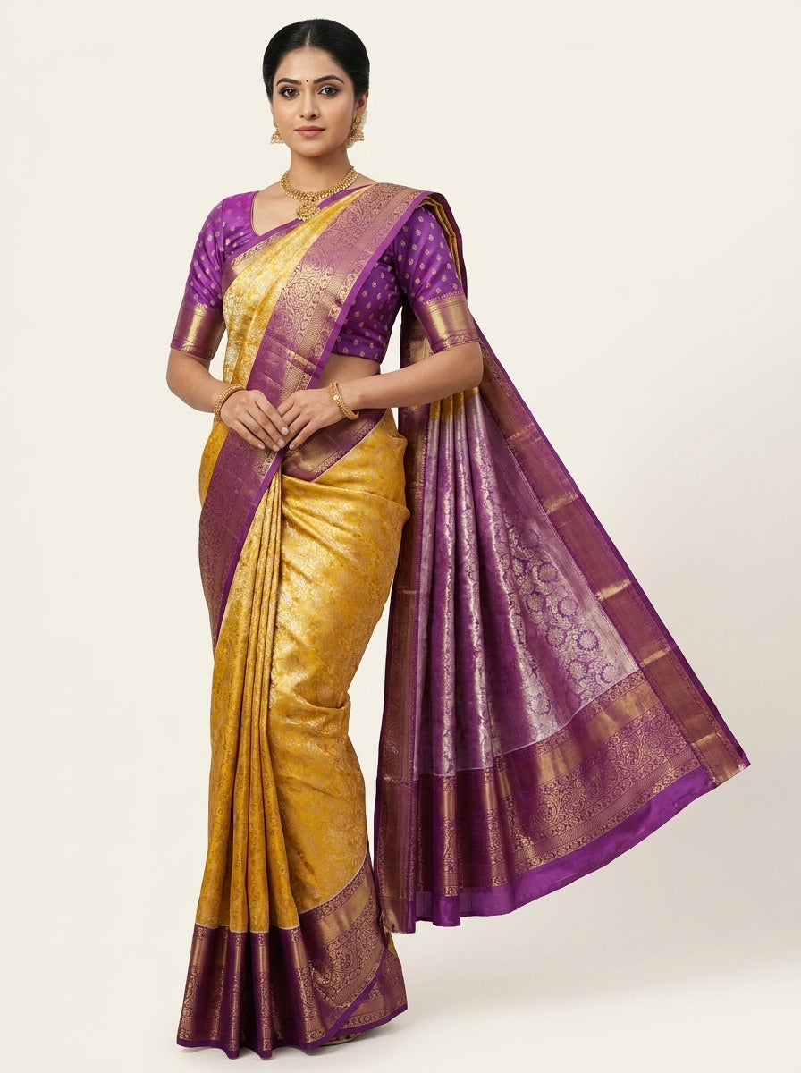Golden Plum Pattu Silk Saree