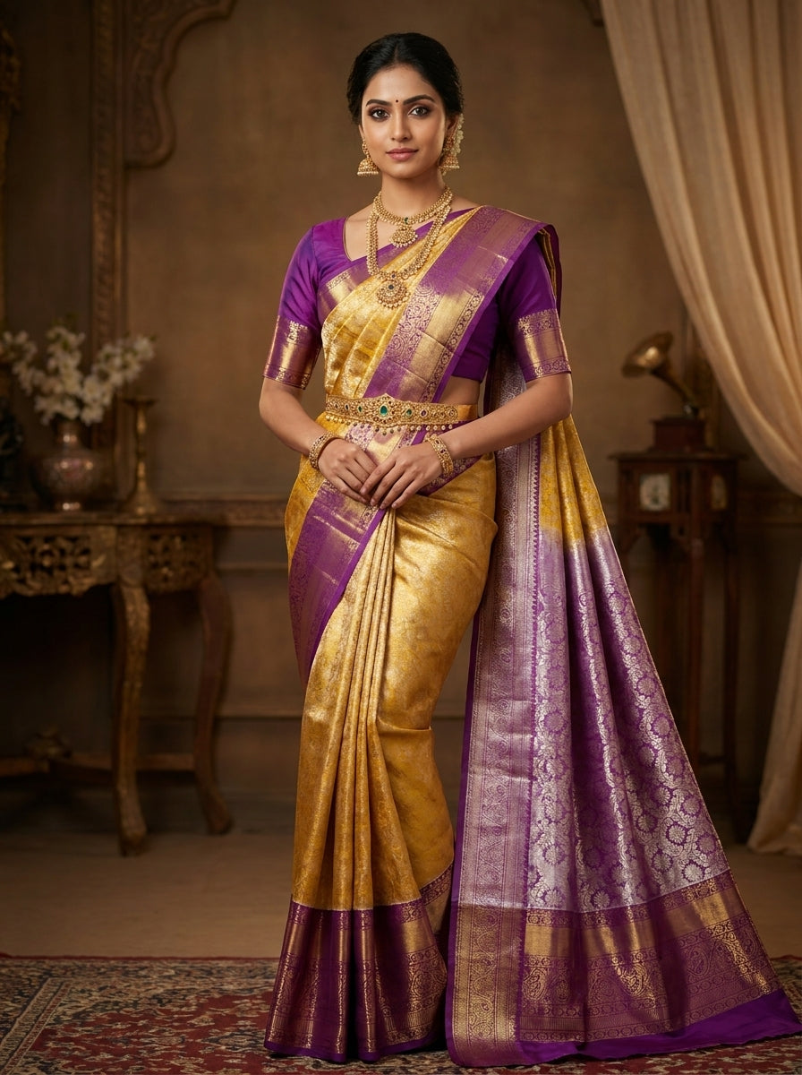 Golden Plum Pattu Silk Saree