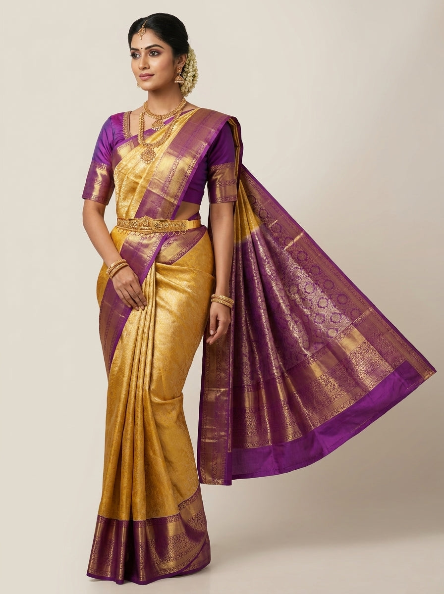 Golden Plum Pattu Silk Saree