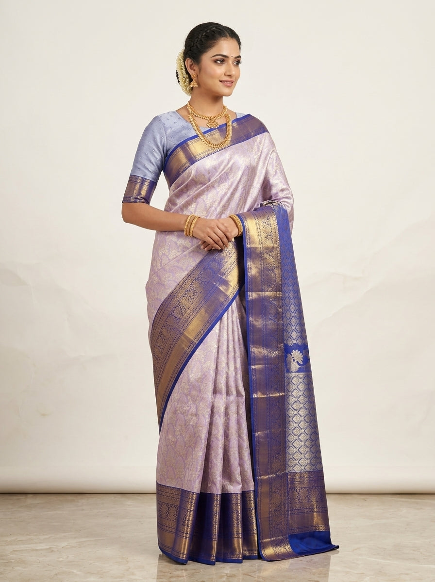 Lilac Indigo Pattu Silk Saree