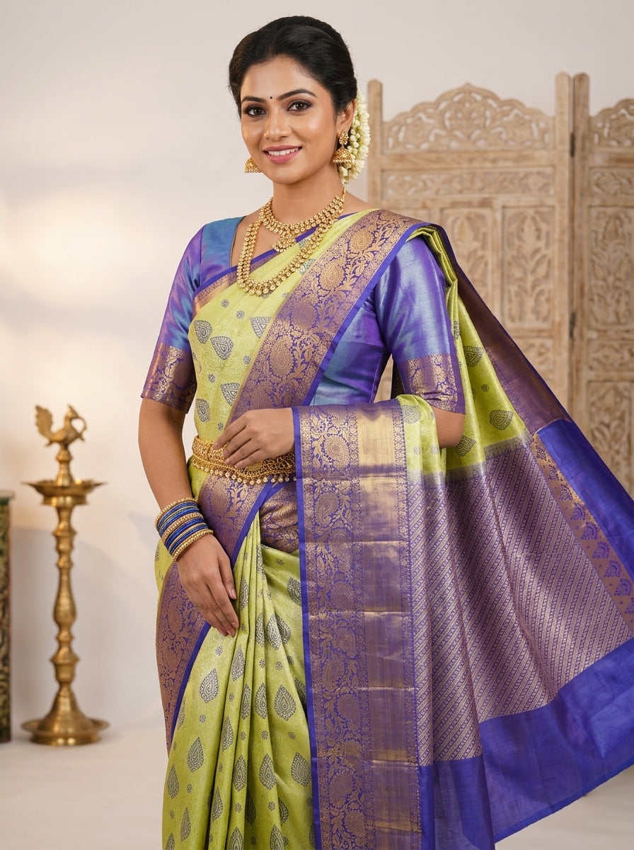 Lime Lavender Pattu Silk Saree