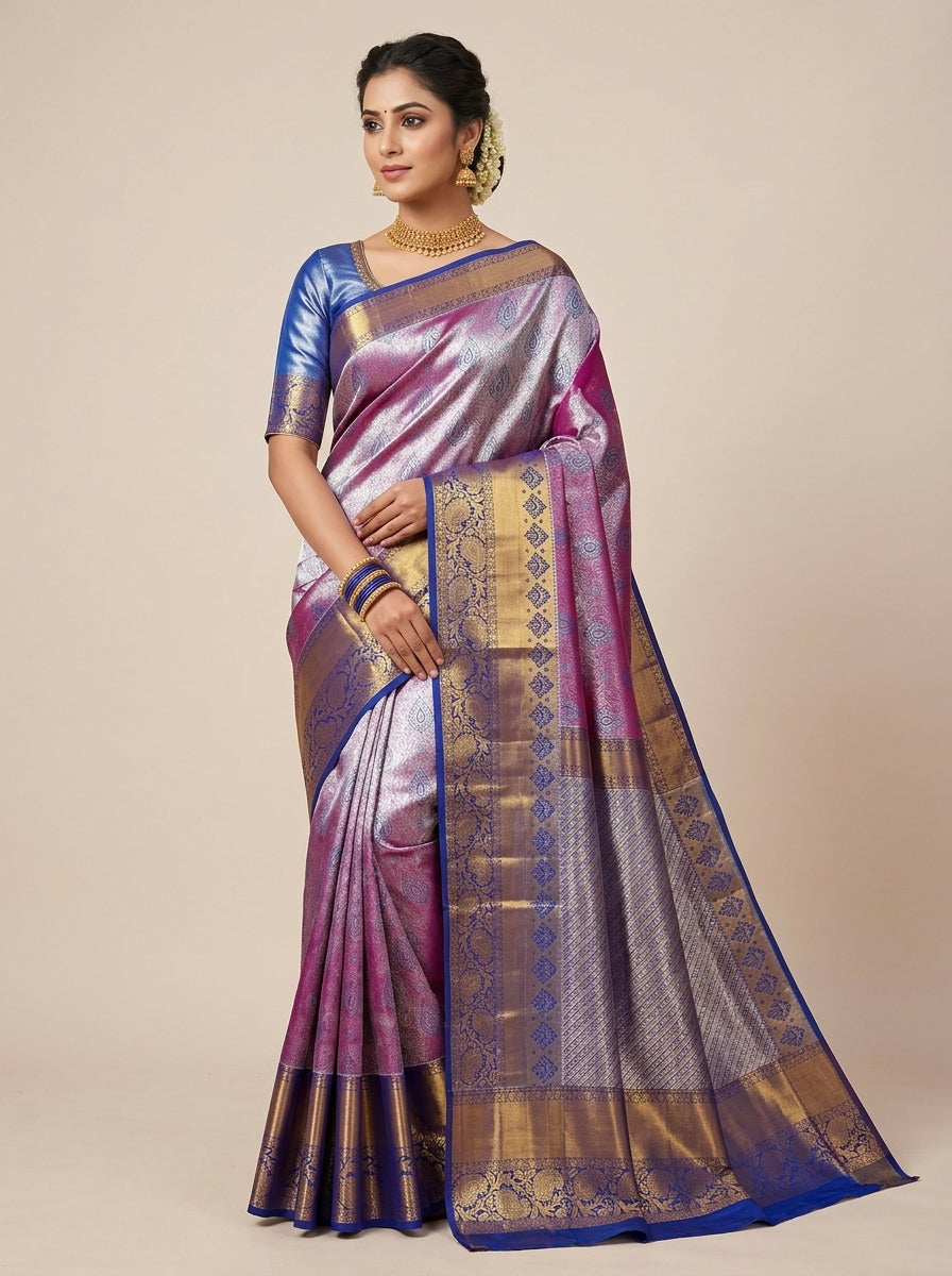 Silver Fuchsia Pattu Silk Saree
