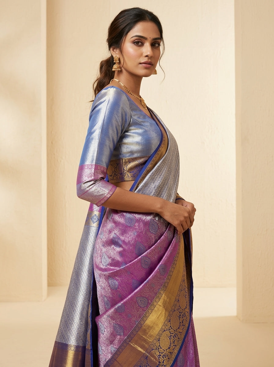 Silver Fuchsia Pattu Silk Saree