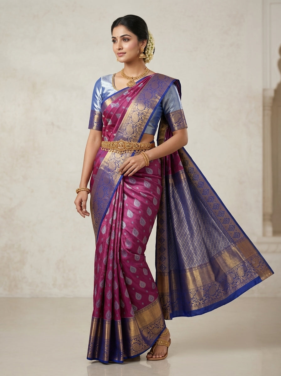 Silver Fuchsia Pattu Silk Saree