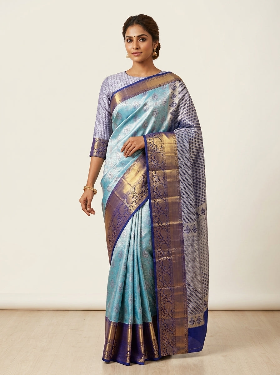 Steel Turquoise Pattu Silk Saree