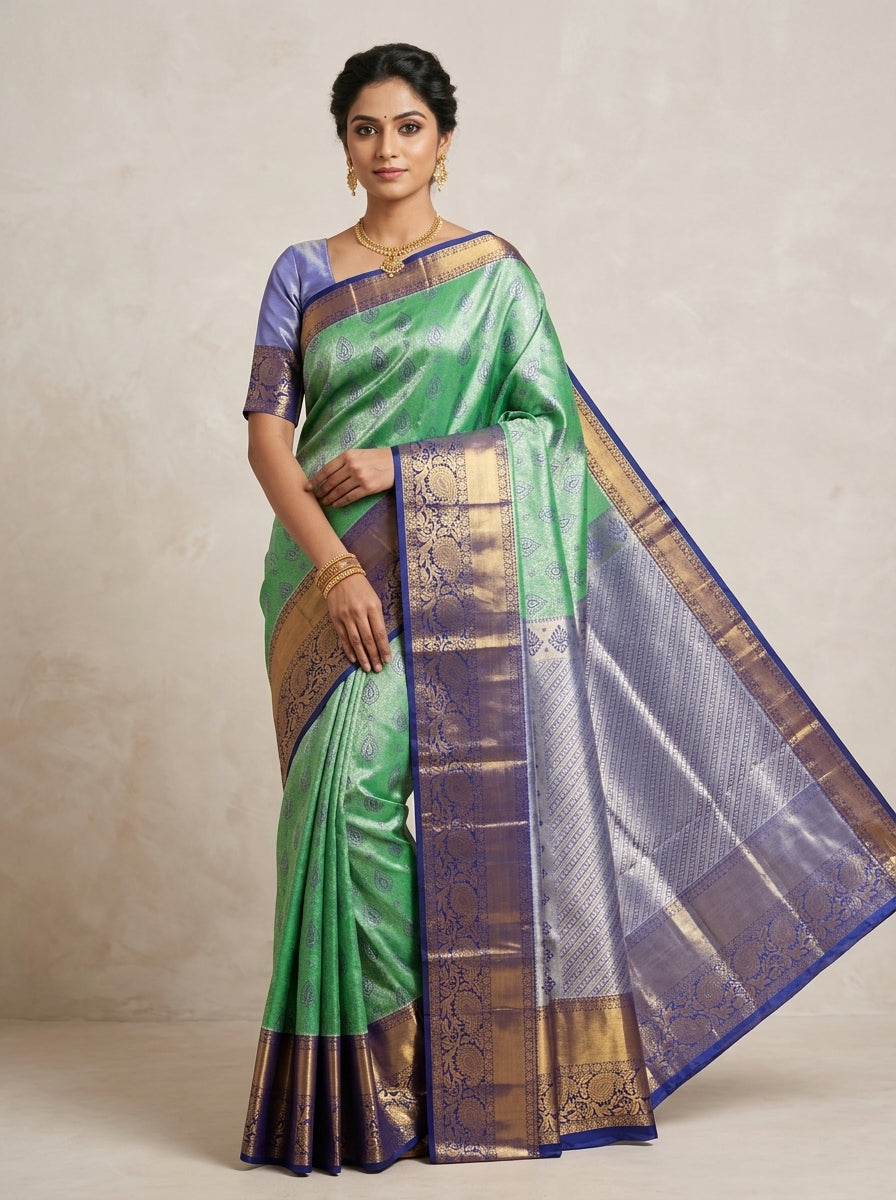 Sage Lavender Pattu Silk Saree