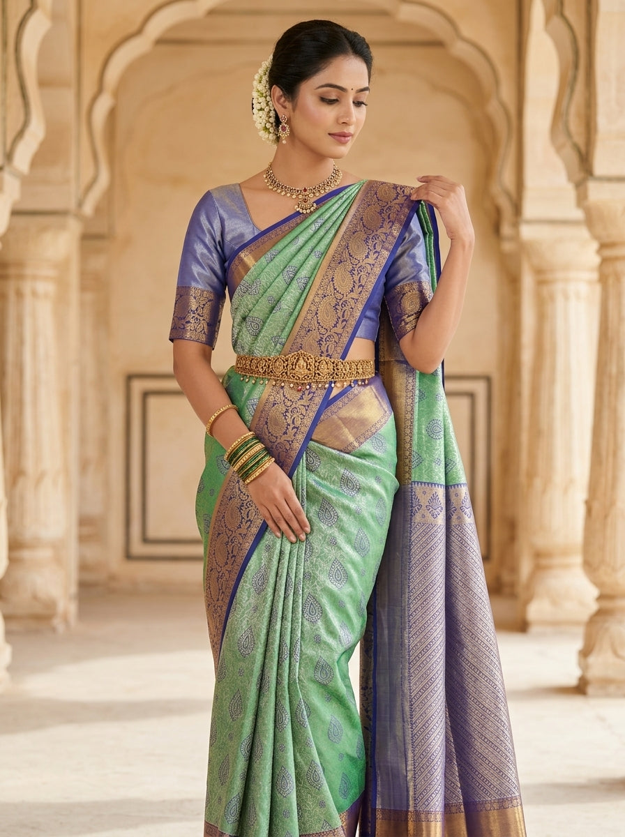 Sage Lavender Pattu Silk Saree