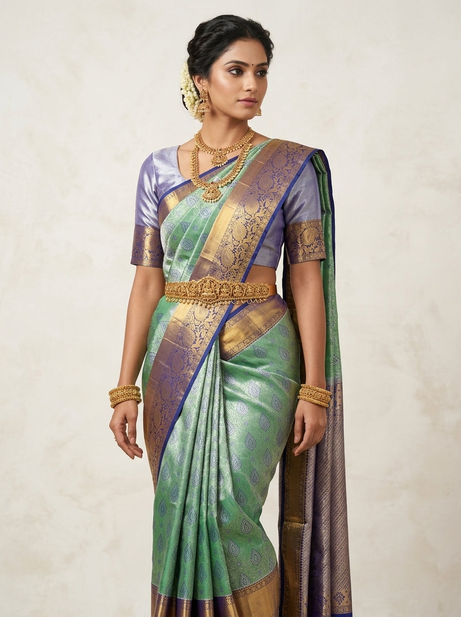 Sage Lavender Pattu Silk Saree