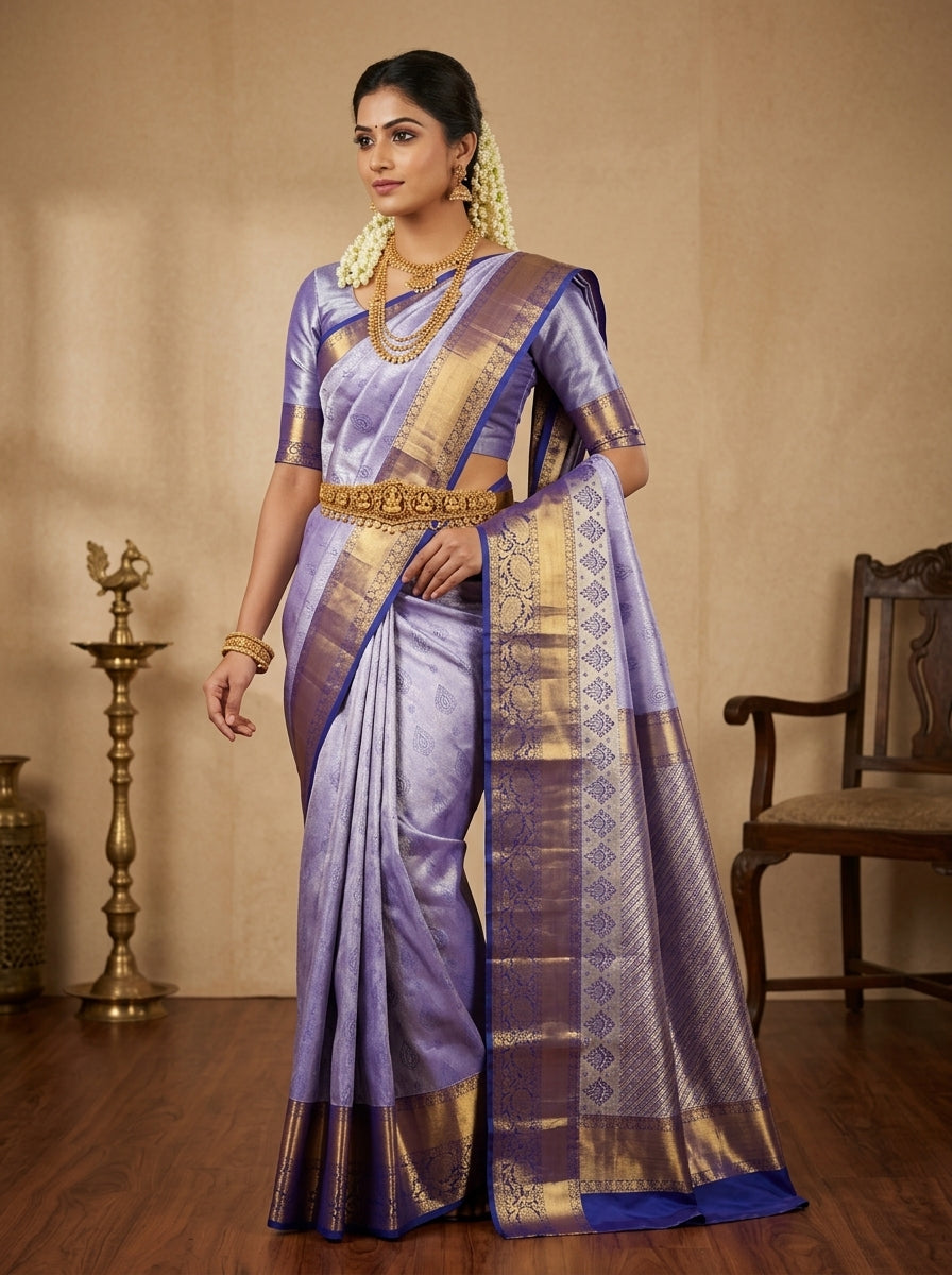Periwinkle Indigo Pattu Silk Saree
