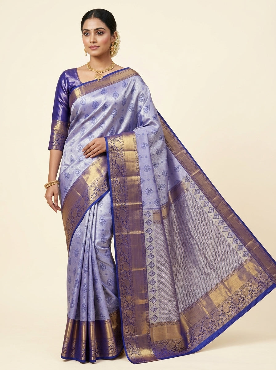 Periwinkle Indigo Pattu Silk Saree
